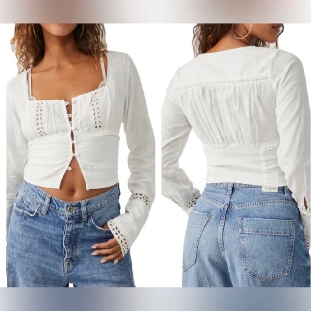 Free People Joi eyelet cropped top‎ white size XS
